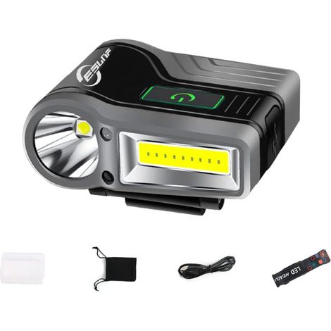 Stirnlampe Mit Clip, Wiederaufladbare, Wasserdichte Led-stirnlampe, Leistungsstarke Stirnlampe Mit Sensorsteuerung Für Angeln, Laufen, Camping, Lesen, Hund Und Wandern (schwarz)