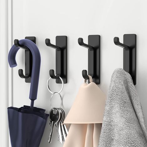 Noir, 4-teilig, Selbstklebende Wandhaken, Handtuchhaken Für Das Badezimmer, Küchentuchhaken, Klebehaken Für Mäntel, Wandmontiert, Kein Bohren Erforderlich, Wasserdicht