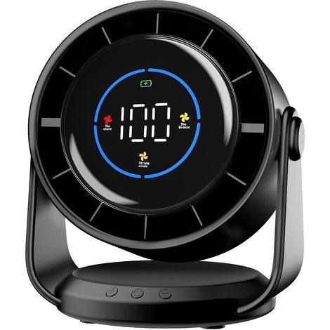 Leiser Ventilator, Usb-aufladbar Mit Digitaler Anzeige, 105° Neigung, 100 Geschwindigkeitsstufen, 120 Hz Tischventilator - Schwarz