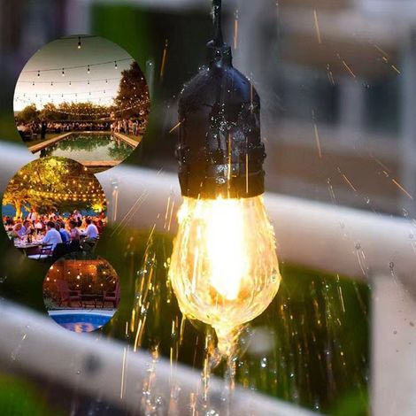 Lichterkette 10m Außenbereich 20 Glühbirnen Verbindbar Jahrmarkt-lichterkette Ip67 Wasserdicht Für Weihnachten Kneipe Garten Party Energieeffizienzklasse A+ ,220v - Schwarz