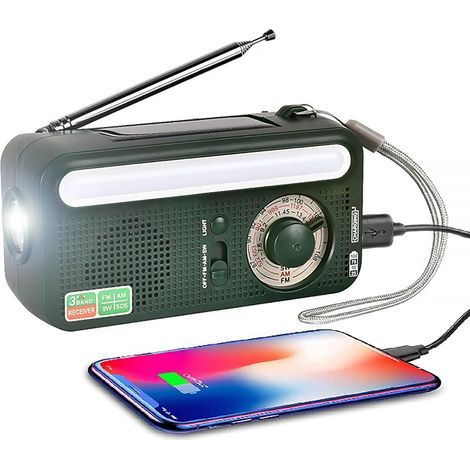 Tragbares Am/fm/sw-radio Mit Handkurbel, 2000-mah-akku, Led-taschenlampe, Lampe, Sos-alarm, Ideal Für Camping Und Survival.