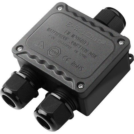 Wasserdichte Ip68-abzweigdose, 3-wege, Für Den Außenbereich Mit M25-kabelverschraubungen Für Kleine Elektrische Gehäuse, Schwarz, Für Kabeldurchmesser Von 4 Mm Bis 14 Mm, Geeignet Für Außenbeleuchtung
