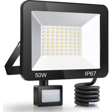50w Led-außenstrahler Mit Bewegungsmelder, Ip67 Wasserdichter Led-spot Mit Sensor, 5000lm 7000k Kaltweiß Außenbeleuchtung, Außenlampe Für Garten, Terrasse, Eingang - Rapanda