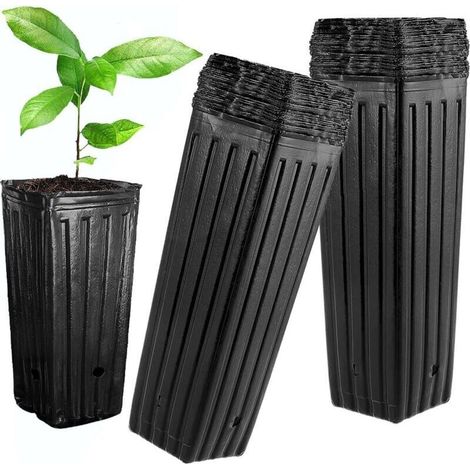 50er-set Tiefe Kunststofftöpfe Für Bäume Und Pflanzen (mit Drainagelöchern), Maße: 24,9 × 12 Cm (h × B), Für Innen- Und Außenbereich