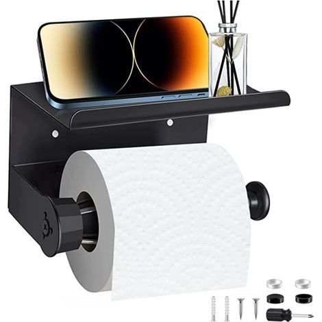 Wandmontierter Toilettenpapierhalter Mit Ablage, Selbstklebender Rollenhalter Für Das Badezimmer, Wandmontierter Wc-papierhalter Ohne Bohren – Mattschwarz