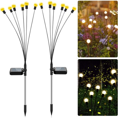 Solarleuchte Für Außenbereich, Solar-gartenlichter Im Glühwürmchen-design, Wasserdichte Ip65 Solar-außenleuchte Für Wege, Garten Und Hof (6led, 2er-pack)
