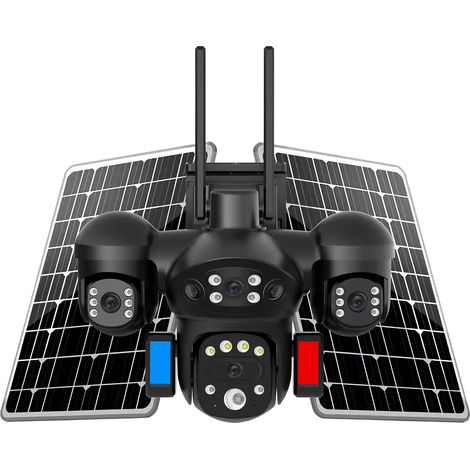 4g Solarüberwachungskamera Mit 4 Objektiven - 4 Gleichzeitige Bildschirme, Aov Niedrigenergieverbrauch, Ip66 Wasserdicht, 30m Nachtsicht, Menschenerkennung, Bidirektionales Audio, 128gb Sd-karte Entha