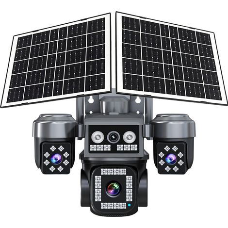 4g-solar-überwachungskamera Mit Vier Objektiven - 4 Gleichzeitige Bildschirme, Aov-stromsparmodus, Ip66 Wasserdicht, 30m Nachtsicht, Menschenerkennung, Bidirektionales Audio, 128gb Sd-karte Enthalten