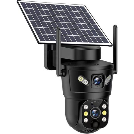 Solarüberwachungskamera Qy10 Wifi V380 - Ptz-ip-kamera 2,5" Doppelobjektiv Niedriger Stromverbrauch - Farbige Nachtsicht 30m, Bidirektionales Audio, Menschenerkennung & Alarm, Ip65-wasserdicht