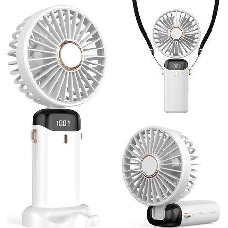 3-in-1 Tragbarer Ventilator Mit Led-bildschirm, Faltbar Und Um 90° Neigbar Für Hand, Hals Und Schreibtisch – Ideal Für Sommer, Büro, Schlafzimmer, Reisen, Geschenk Für Erwachsene Und Kinder (weiß)