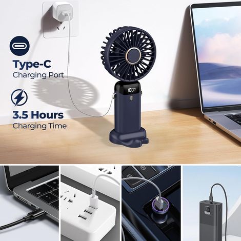 Tragbarer Ventilator 4200mah Usb Mit Led-bildschirm, 3-in-1 Hand-/hals-/tischventilator, Faltbar Und Um 90° Neigbar, Ideal Für Sommer, Büro, Schlafzimmer, Reisen, Geschenk Für Erwachsene Und Kinder (d