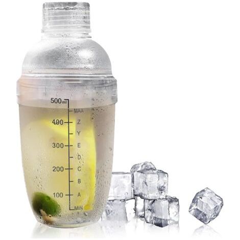 Cocktailshaker, 530 Ml Transparenter Cocktailmixer, Plastikbecher Als Shakerflasche Für Eistee Und Getränkemixer Mit Skala Für Die Bar