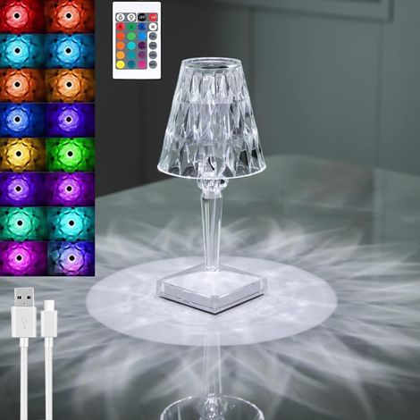 Diamant-kristall-tischlampe, Usb-wiederaufladbare Kristall-nachttischlampe Für Das Schlafzimmer, Einstellbare Temperatur/helligkeit, Berührungsgesteuerter Lithium-akku-typ – Mit Fernbedienung