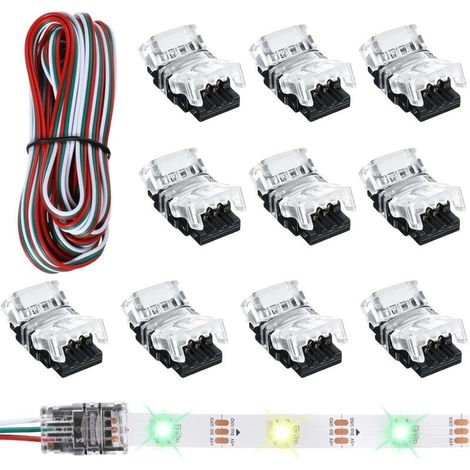 3-polige Led-streifen-steckverbinder, 10 Mm Led-lichtleisten-steckverbinder, Lötfreie Klemme Für Ws2811 Ws2812b Sk6812 Led-streifen, Mit 5 Meter Langem Kabel, 10 Stück