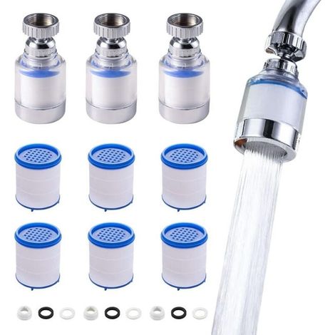 3 Stück Wasserhahnfilter, Kalkschutz, 360° Drehbar, Transparent, Mit 6 Pp-baumwoll-filterelementen, Wasserhahnfilter