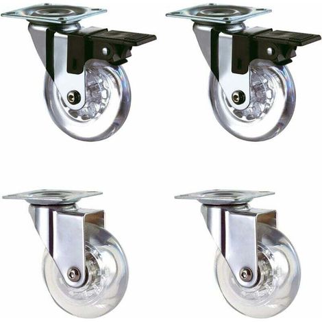 Satz Mit 4 Transparenten Rollen, 50 Mm, Mit Bremse Für Den Transport, Leicht Zu Bewegen, Geeignet Für Alle Oberflächen (50 Mm), Transparente Gummibeschichtung, Gesamttragkraft 160 Kg.