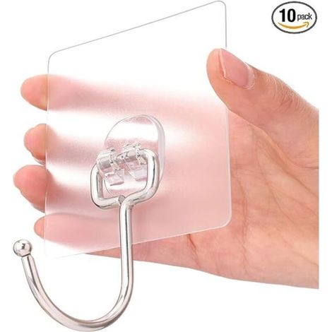 Packung Mit 10 Großen, Universell Einsetzbaren Klebehaken, Robuste Wandhaken Mit Einer Tragkraft Von Bis Zu 37 Pfund Zum Aufhängen, Große Wasserdichte Haken Für Die Organisation