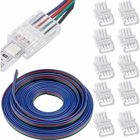 5 M Led-streifen-verlängerungskabel, 22 Awg, 4-polig, Anschlusskabel Für Led-streifen, Led-stecker, 12 V–24 V, Für Smd 3528 2835 5050 5630 + 10 Lückenlose Led-verbinder, 10 Mm, 4-polig