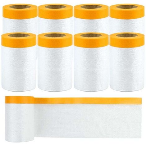 Transparentes Abdeckfolienband Mit Klebestreifen - 8 Rollen 55cm X 20m - Schutzplane Für Malerarbeiten, Zum Abdecken Und Maskieren