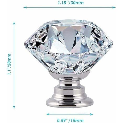 Kristallgriffe, 30 Mm Diamant-kristall-schubladengriffe Für Schränke, Glastürgriffe Für Küche, Aufbewahrungsschränke Und Frisiertische Für Zuhause Und Büro, 6 Stück