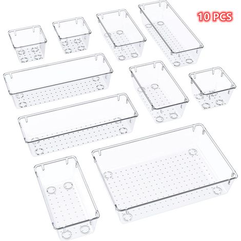 10 Stück Schubladenorganizer Für Den Schreibtisch In 3 Größen, Kunststoff-aufbewahrungsboxen Für Make-up, Büroartikel, Schmuck Und Mehr, Ideal Für Büro, Badezimmer Und Frisiertisch