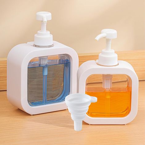 Wisirent Kunststoff-seifenspender, 2 Stück Flüssigseifenspender Und 1 Faltbarer Trichter, Geschirrspülmittel- Und Seifenspender, Transparente Seifenspender (500 Ml & 300 Ml)