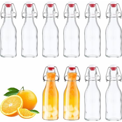 10 X 250 Ml Glasflasche Mit Mechanischem Verschluss, Glasflasche Mit Deckel, Zum Abfüllen Von Sirup, Getränken, Speiseölen Und Aromatisierten Essigen (10er Pack – 250 Ml)