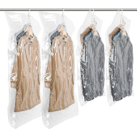 Hängende Vakuumbeutel Telly, 4er-pack (2 Kurze 70x105 Cm, 2 Lange 70x145 Cm), Manuelle Pumpe, Vakuumschutzhüllen Für Anzüge, Mäntel Und Jacken, Vakuumbeutel Zur Kleiderschrankorganisation