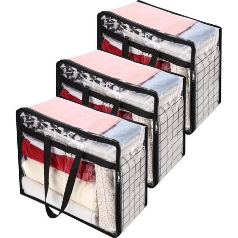 3er-set Transparente Aufbewahrungstaschen 40l, Pvc-kleidersäcke, Bettwäschesäcke Mit Reißverschluss Und Griffen, Aufbewahrungshülle