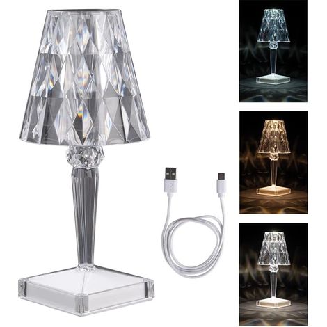 Led-tischleuchte Mit Kristalleffekt, Diamant-design, Moderne Dekorative Nachttischlampe, Höhe: 25,5 Cm, Dimmbar Und Wiederaufladbar