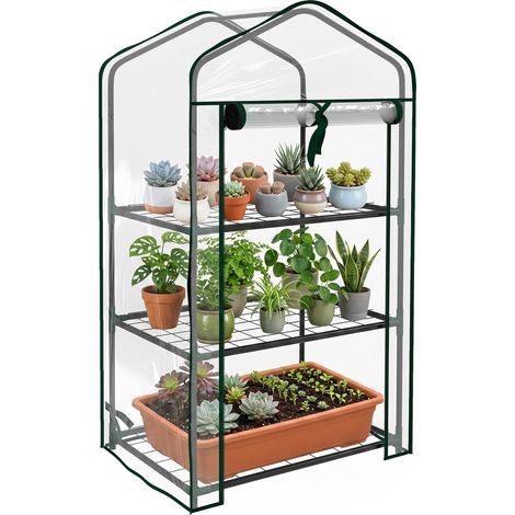 Mini-gewächshaus Für Den Garten Mit Pe-plane, 3 Regalen Und Rolltür, 59 X 39 X 127 Cm, Transparent