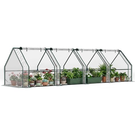 Mini-gewächshaus Für Den Garten, Mini-tunnelgewächshaus Mit 4 Fenstern Und Aufrollbaren Reißverschlüssen, Stahl, Pe 140 G/m², Uv-beständig, 360x90x90 Cm, Transparent