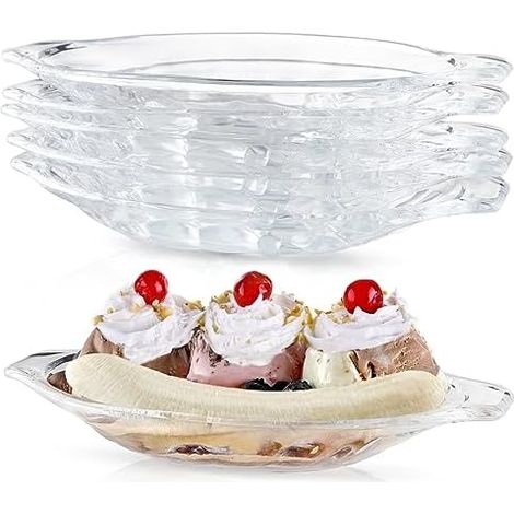Moligou 6 Schalenförmige Bananenschalen, 209,8 G, Transparente Ovale Schalen Für Banana Split, Süßigkeiten, Snacks