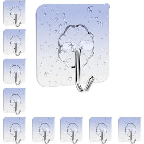10er Set Selbstklebende Wandhaken, Maximale Tragkraft 10 Kg, Wasserdichte Klebehaken, Handtuchhaken Für Das Badezimmer, Transparente Klebehaken Für Bad, Küche Und Wohnzimmer
