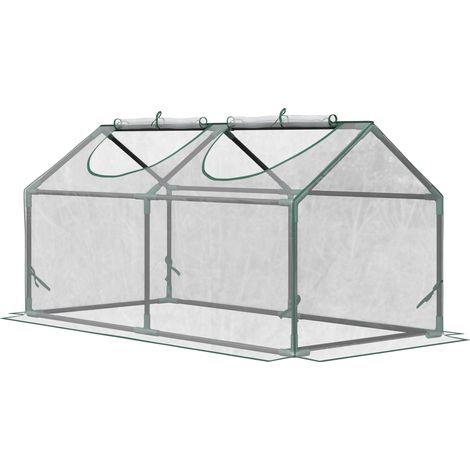 Außengewächshaus 120 X 60 X 60 Cm, Gartengewächshaus Mit 2 Rollfenstern Und Stahlrahmen Für Den Anbau Von Pflanzen, Gemüse, Blumen, Tomaten, Transparent