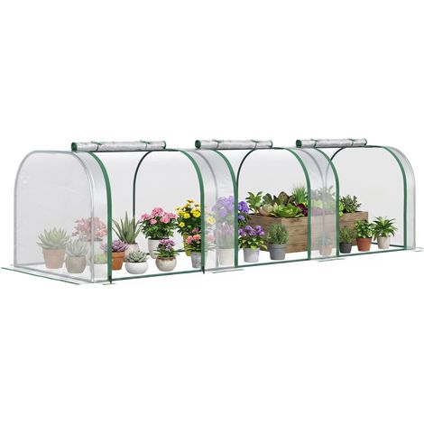 Mini-gewächshaus Für Den Garten, Tomatengewächshaus 3l X 1b X 0,8h M, Stahl Pvc 140 G/m² Uv-beständig, 3 Fenster, Grün Und Transparent