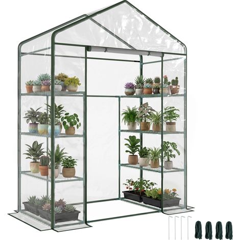 Gartenhaus Mit 8 Regalen, Transparente Pvc-plane, Rolltür, 143 X 73 X 195 Cm - Transparent