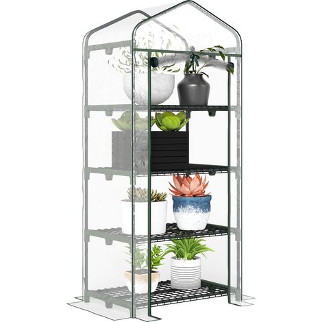 Garten-gewächshaus Mit 4 Regalebenen. Balkon-gewächshaus. Verstärkte Pvc-plane. Stahlrahmen. Reißverschlusstür. Für Gemüse, Pflanzen Und Blumen. Innen- Und Außenbereich. 70x50x160cm. Transparent