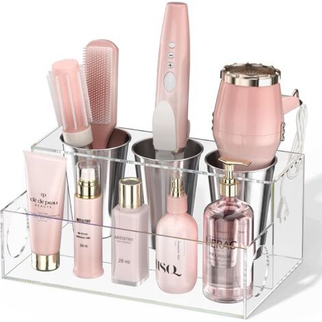 Transparenter Acryl-organizer Für Haarstyling-werkzeuge Und Haartrockner, Zum Aufstellen Auf Dem Badezimmertresen, Für Accessoires, Make-up Und Toilettenartikel.