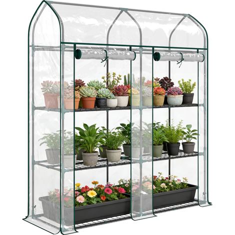 Garten-gewächshaus, Kleines Balkon-gewächshaus Mit 3 Ebenen Aus Pvc-plane Und Stahlrahmen, 143 X 46 X 165 Cm, Transparent