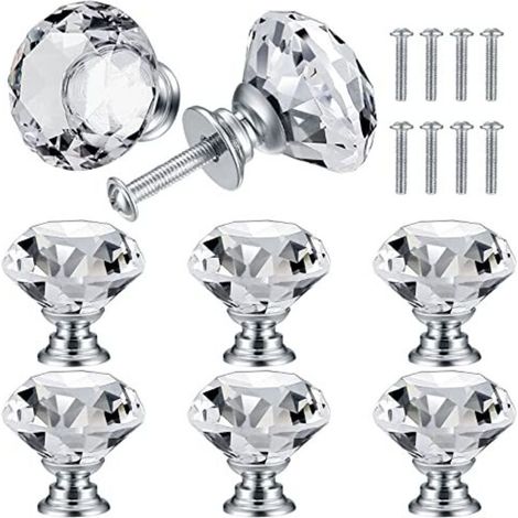 8 Stück Kristall-türknöpfe, Diamant-griffe, Möbel-diamantgriff, Dekorationsknöpfe Für Schränke, Schubladen, Küche - 30 Mm
