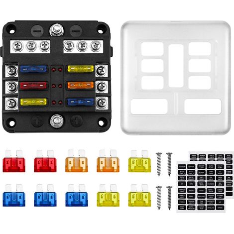 6-wege Sicherungskasten 12v Ato-sicherungshalter 32v 100a Mit 10 Sicherungen, 6 Led-anzeigen, Schutzabdeckung + 2 Aufkleber Für Auto, Boot, Wohnmobil