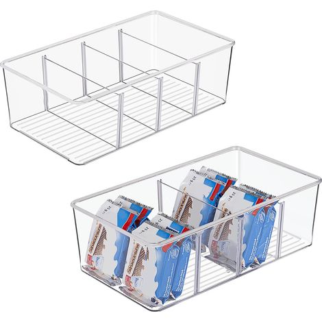 Kühlschrank-aufbewahrungsbox, 2er-set Transparente Kunststoff-aufbewahrungsbehälter Für Vorratsschrank, Küche, Kühlschrank, Schrank, 4 Fächer, Snacks, Beutel, Gewürzpäckchen