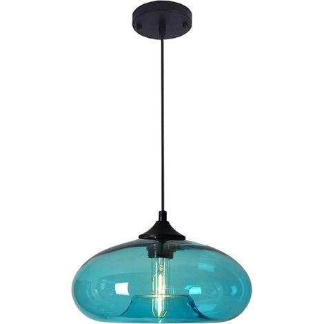 Vintage Industrielle Hängelampe, Runde Farbige Glas-pendelleuchte Im Retro-loft-stil Mit E27-fassung, Kronleuchter Für Küche/esszimmer/schlafzimmer (türkis)