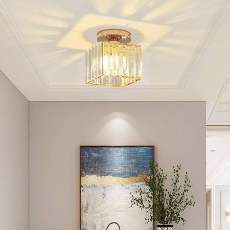 Moderne Kristall-deckenleuchte, Mini-goldener E27 Kronleuchter Mit Quadratischem Lampenschirm, Für Flur, Eingang, Küche, Schlafzimmer, Wohnzimmer (gold)