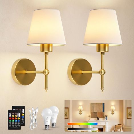 2er-set Wiederaufladbare Innen-wandleuchten Mit Batteriebetrieb Und Fernbedienung, Kabellose Wandleuchte Für Schlafzimmer, 3 Farbtemperaturen, 8 Rgb-farben Dimmbar