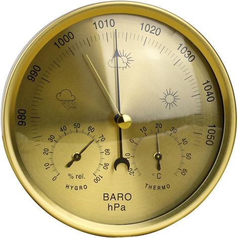 Präzises 3-in-1-aneroid-barometer – Wetterstation, Thermo-hygrometer Für Innen- Und Außenbereich Mit Edelstahlgehäuse (gold)