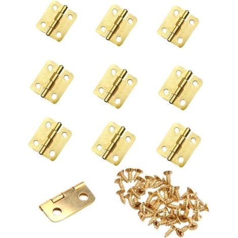 Satz Von 10 Goldenen Mini-metallscharnieren Als Ersatz Für Schubladen - 18 X 16 Mm - Kleine Schrankscharniere Mit Kleinen Schrauben Für Puppenhäuser, Basteln, Holzschatzkisten