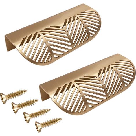 2er-set Goldene Messing-griffe In Blattform Für Schränke, Küchentüren Und Schubladen