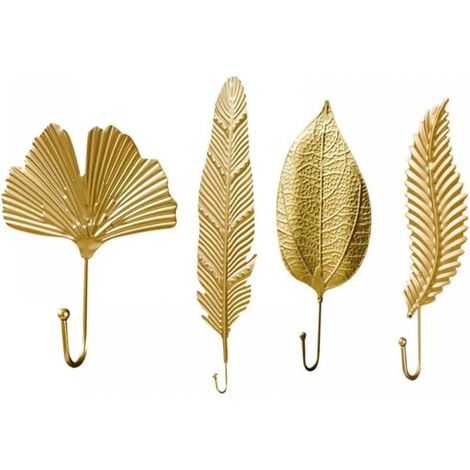 4 Stück Vintage-wandhaken, Metall-kleiderhaken Ohne Bohren, Goldene Blattförmige Haken, Rustikale Haken Für Schlüssel, Handtuchhaken, Dekorative Haken